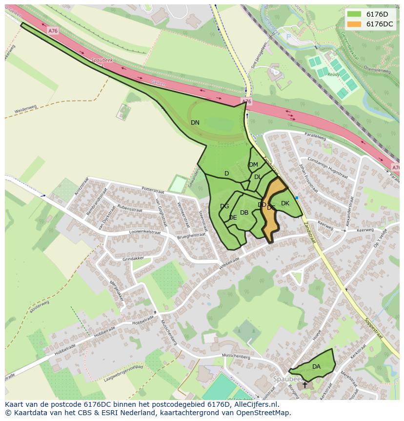Afbeelding van het postcodegebied 6176 DC op de kaart.