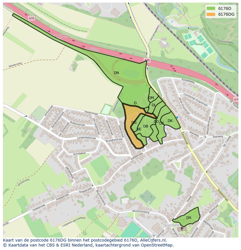 Afbeelding van het postcodegebied 6176 DG op de kaart.