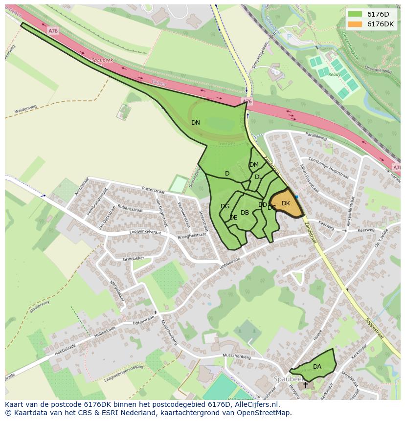 Afbeelding van het postcodegebied 6176 DK op de kaart.