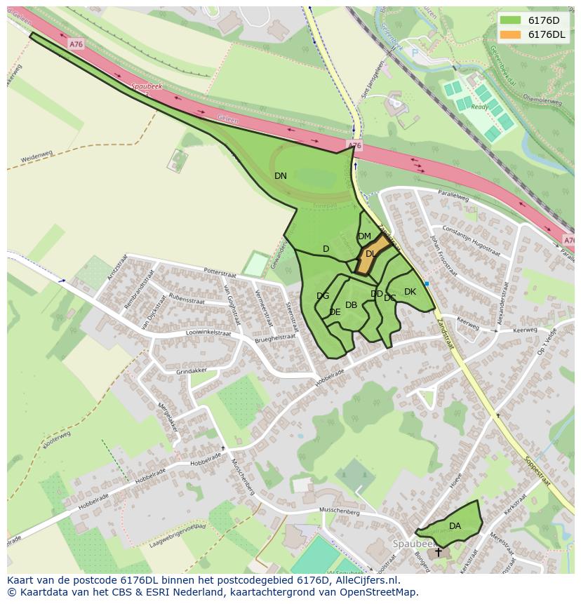 Afbeelding van het postcodegebied 6176 DL op de kaart.