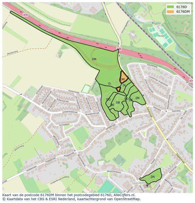 Afbeelding van het postcodegebied 6176 DM op de kaart.