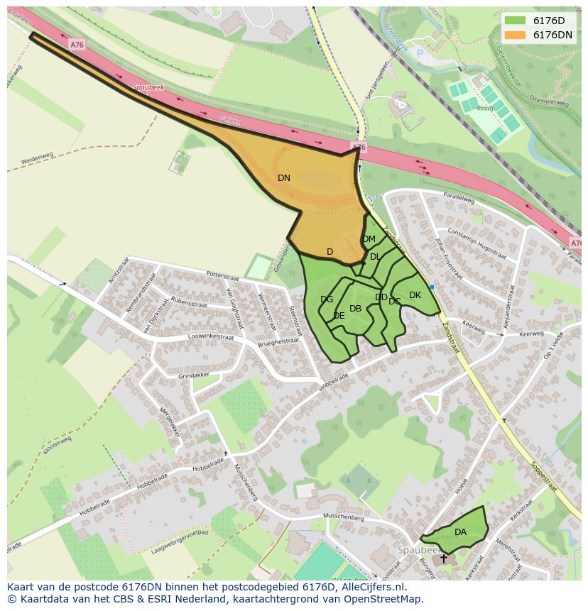 Afbeelding van het postcodegebied 6176 DN op de kaart.