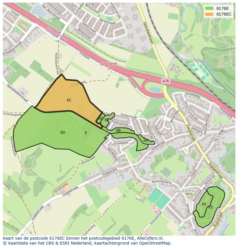 Afbeelding van het postcodegebied 6176 EC op de kaart.
