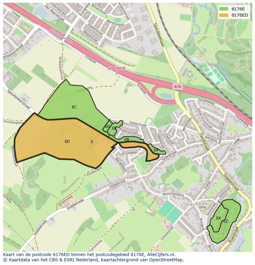 Afbeelding van het postcodegebied 6176 ED op de kaart.