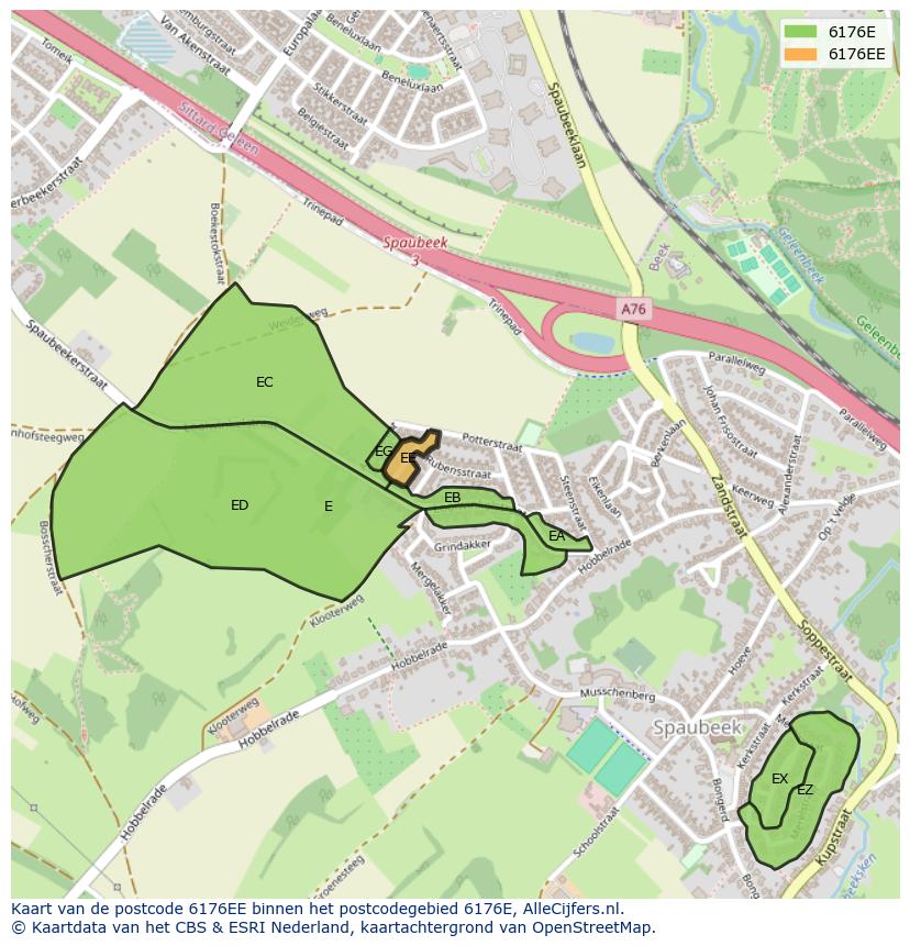 Afbeelding van het postcodegebied 6176 EE op de kaart.