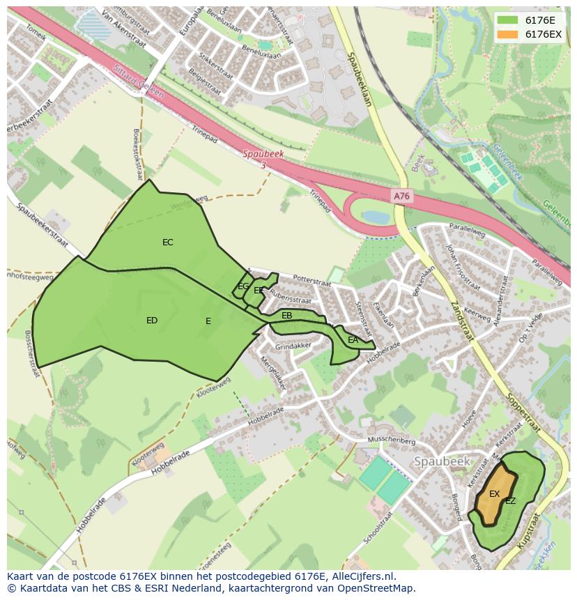 Afbeelding van het postcodegebied 6176 EX op de kaart.