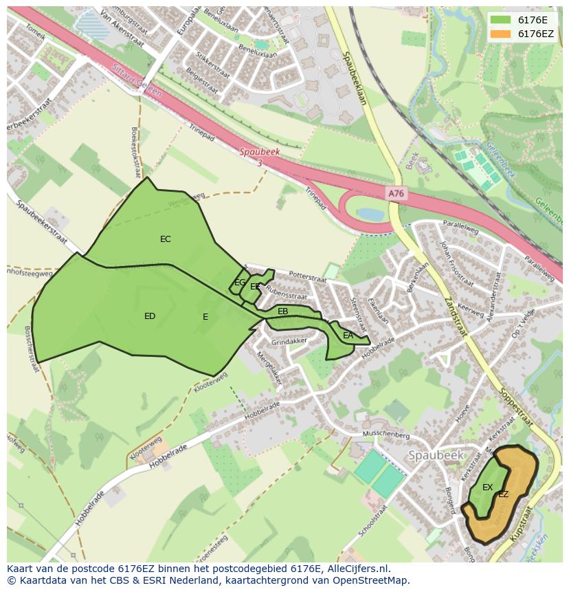 Afbeelding van het postcodegebied 6176 EZ op de kaart.