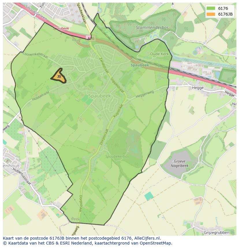 Afbeelding van het postcodegebied 6176 JB op de kaart.