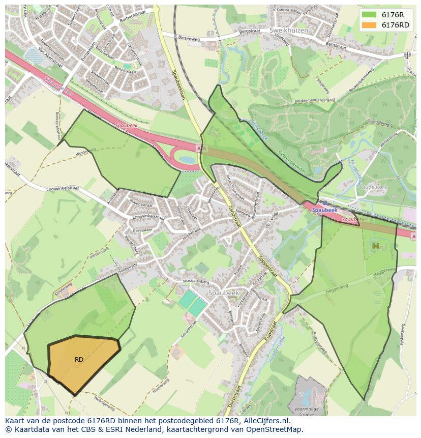 Afbeelding van het postcodegebied 6176 RD op de kaart.
