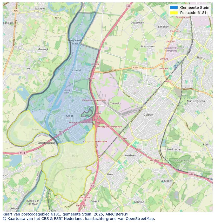 Afbeelding van het postcodegebied 6181 op de kaart.