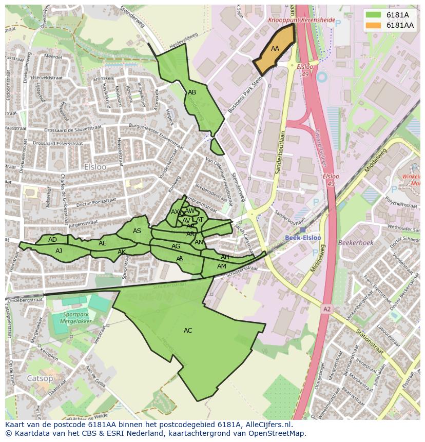 Afbeelding van het postcodegebied 6181 AA op de kaart.