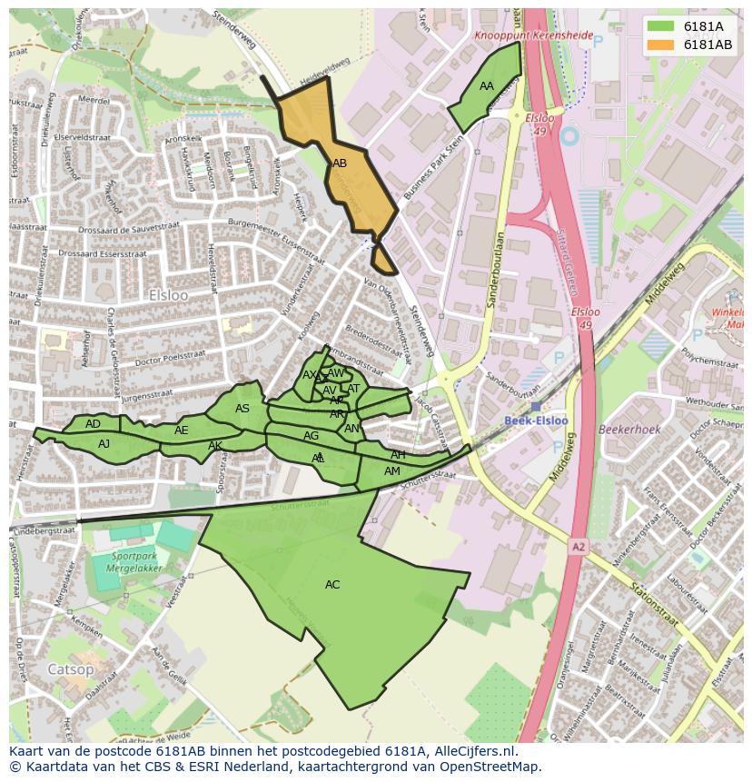 Afbeelding van het postcodegebied 6181 AB op de kaart.