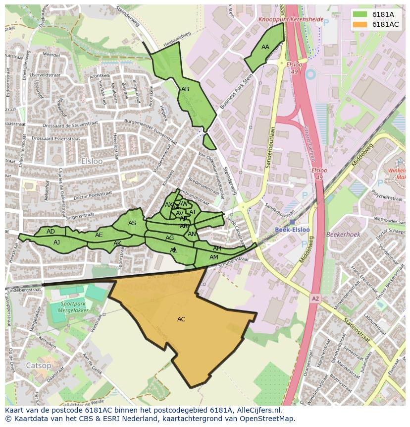Afbeelding van het postcodegebied 6181 AC op de kaart.