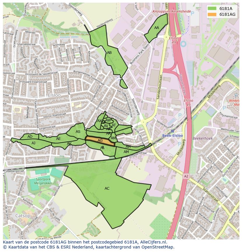 Afbeelding van het postcodegebied 6181 AG op de kaart.