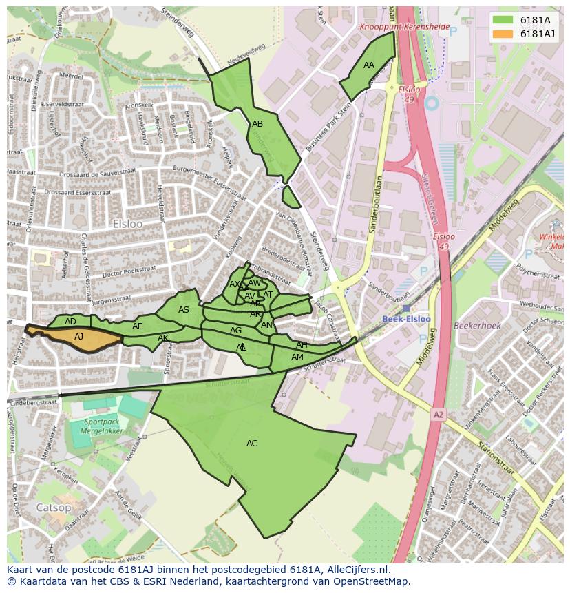 Afbeelding van het postcodegebied 6181 AJ op de kaart.