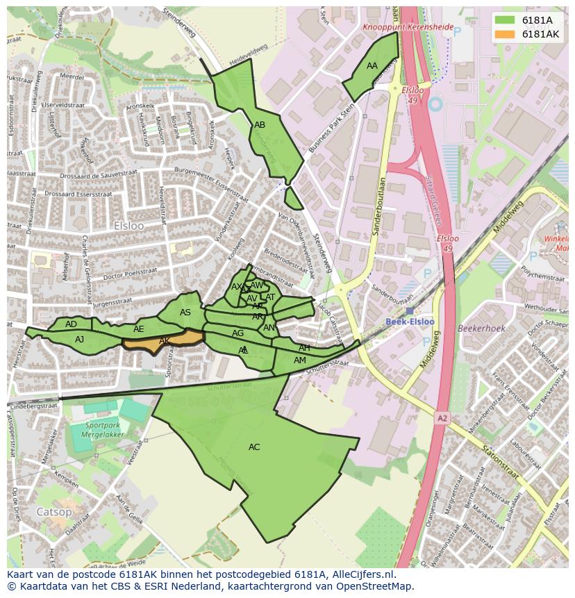 Afbeelding van het postcodegebied 6181 AK op de kaart.