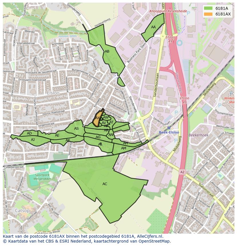 Afbeelding van het postcodegebied 6181 AX op de kaart.