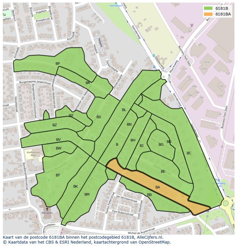 Afbeelding van het postcodegebied 6181 BA op de kaart.