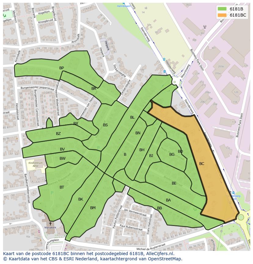 Afbeelding van het postcodegebied 6181 BC op de kaart.
