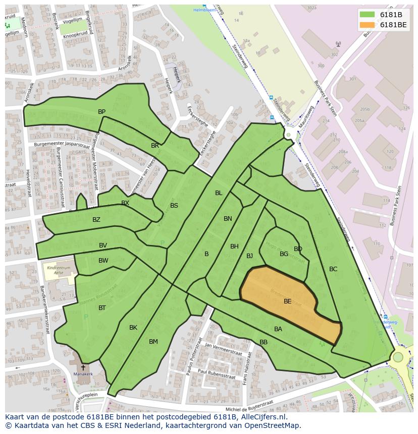 Afbeelding van het postcodegebied 6181 BE op de kaart.