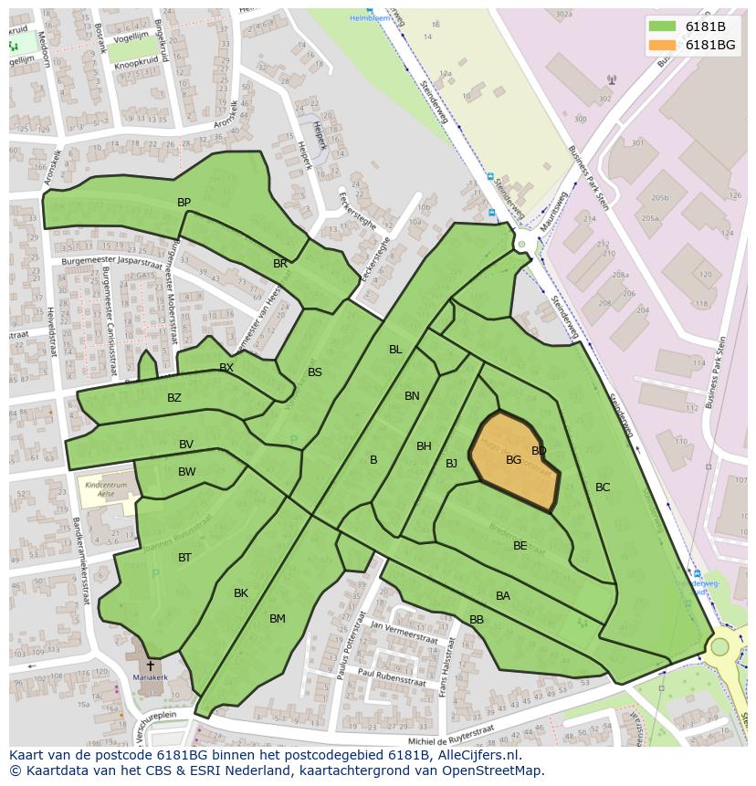 Afbeelding van het postcodegebied 6181 BG op de kaart.