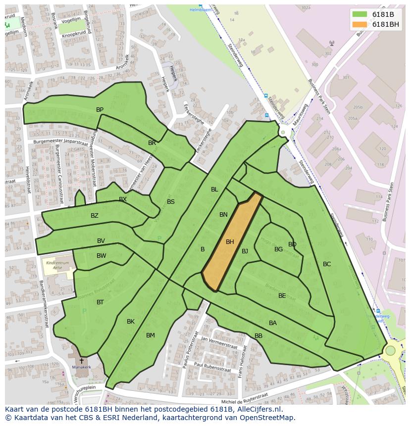 Afbeelding van het postcodegebied 6181 BH op de kaart.