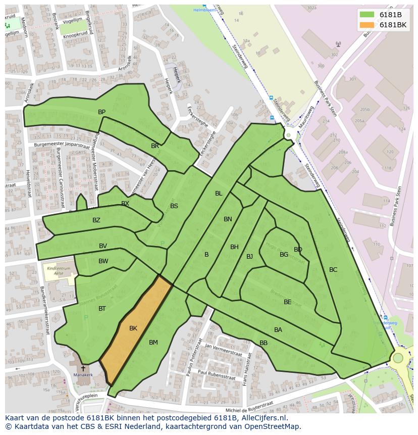 Afbeelding van het postcodegebied 6181 BK op de kaart.