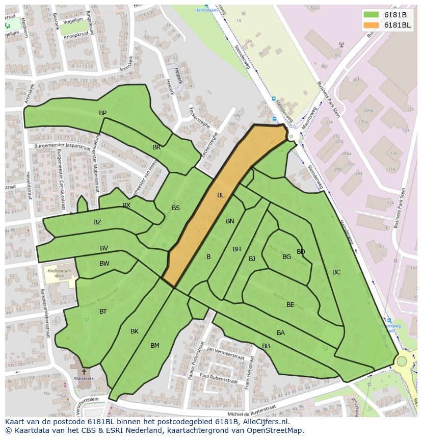 Afbeelding van het postcodegebied 6181 BL op de kaart.