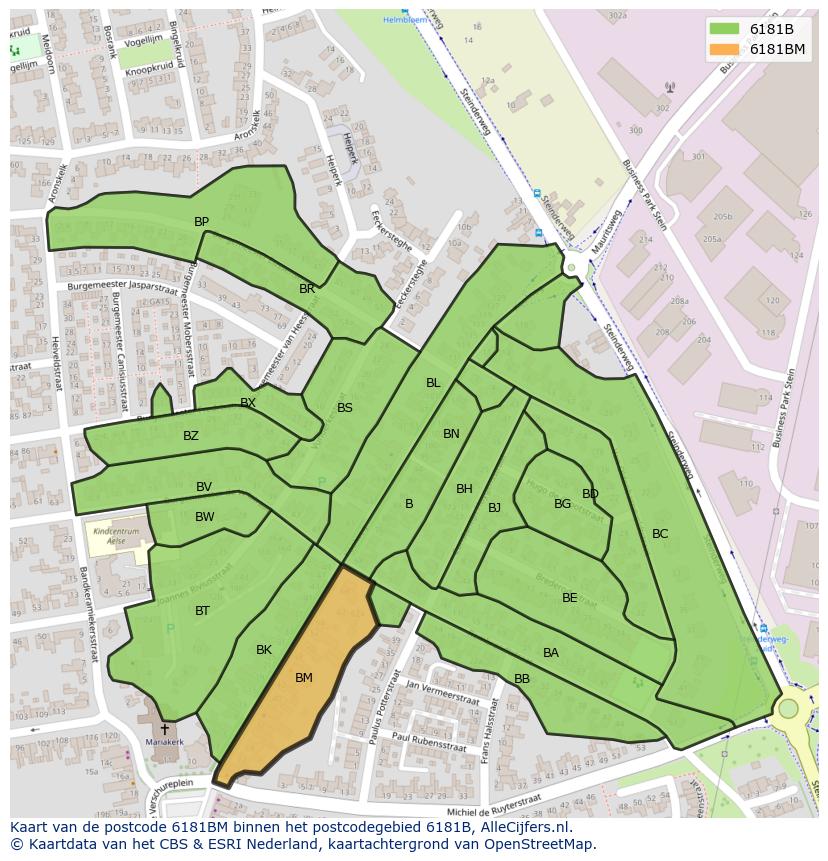 Afbeelding van het postcodegebied 6181 BM op de kaart.