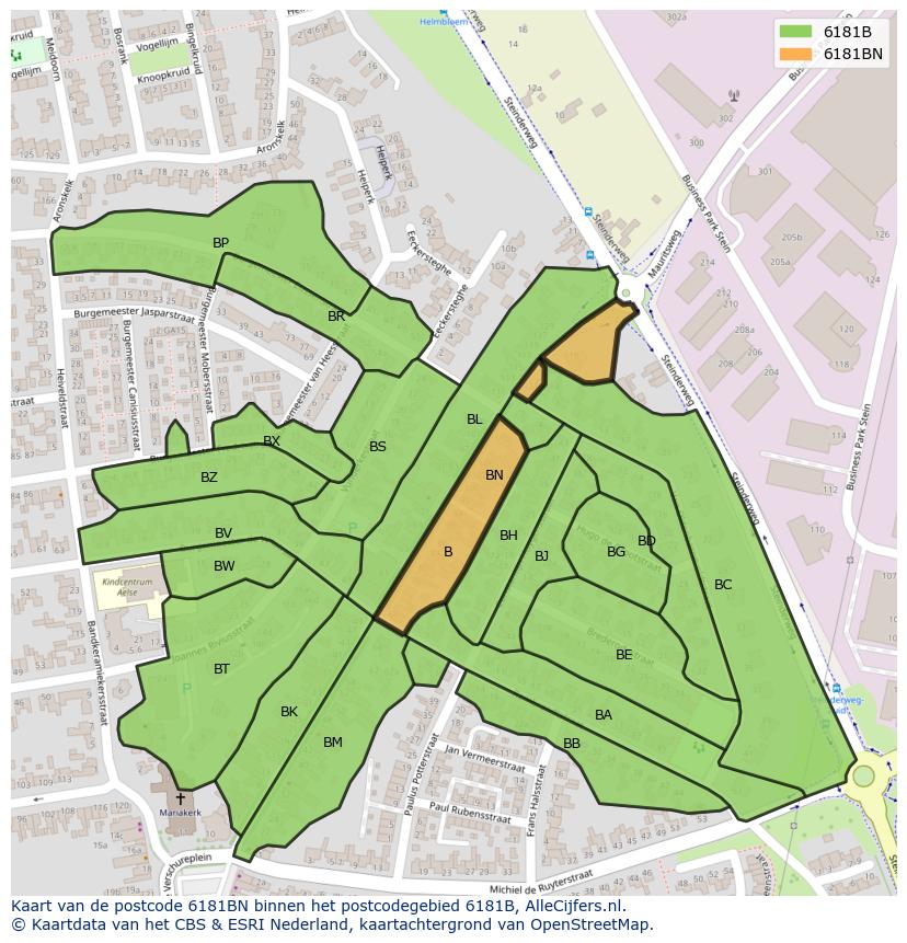 Afbeelding van het postcodegebied 6181 BN op de kaart.