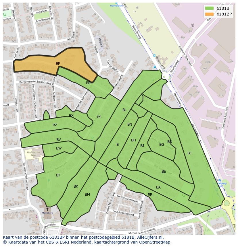 Afbeelding van het postcodegebied 6181 BP op de kaart.