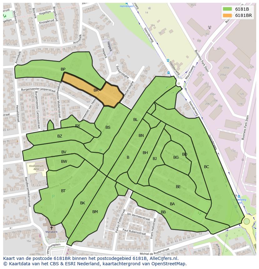 Afbeelding van het postcodegebied 6181 BR op de kaart.
