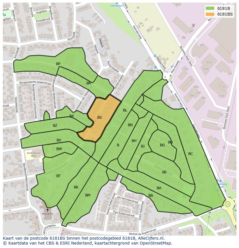 Afbeelding van het postcodegebied 6181 BS op de kaart.