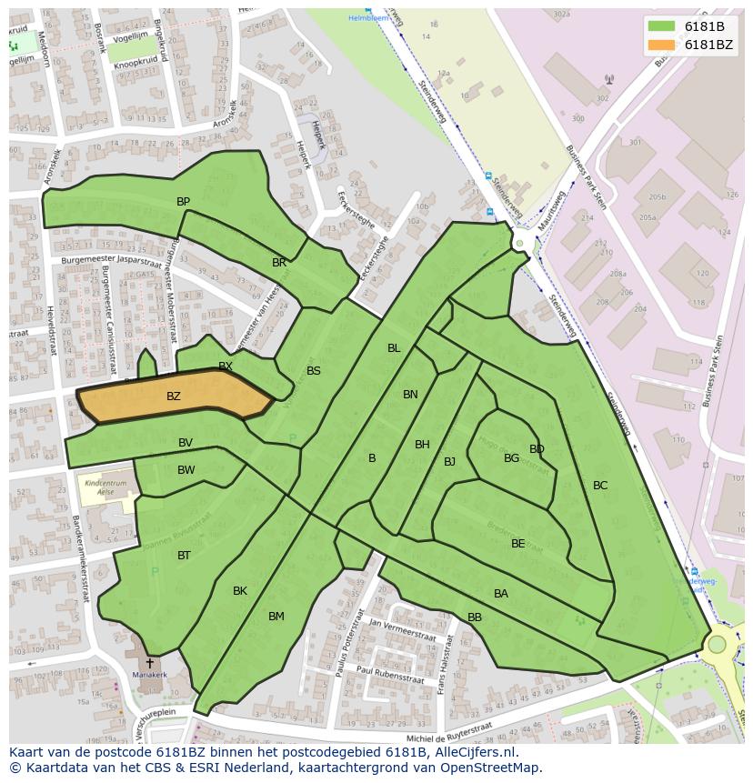 Afbeelding van het postcodegebied 6181 BZ op de kaart.