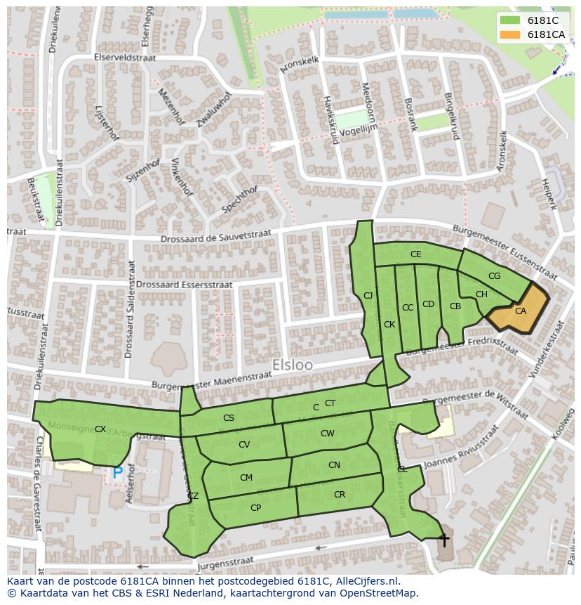Afbeelding van het postcodegebied 6181 CA op de kaart.
