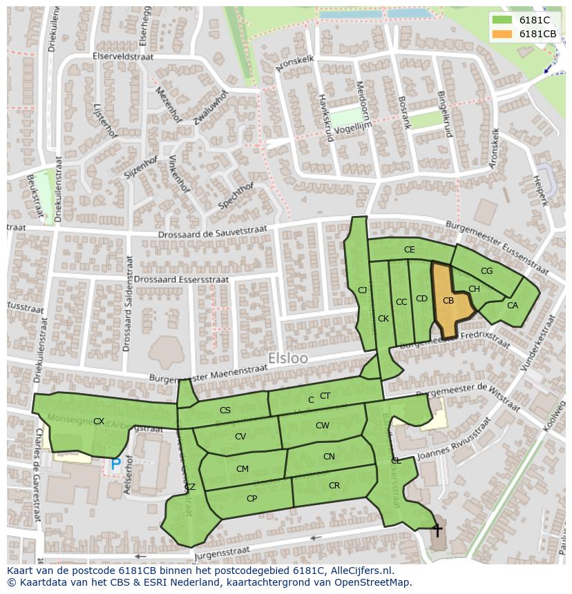 Afbeelding van het postcodegebied 6181 CB op de kaart.
