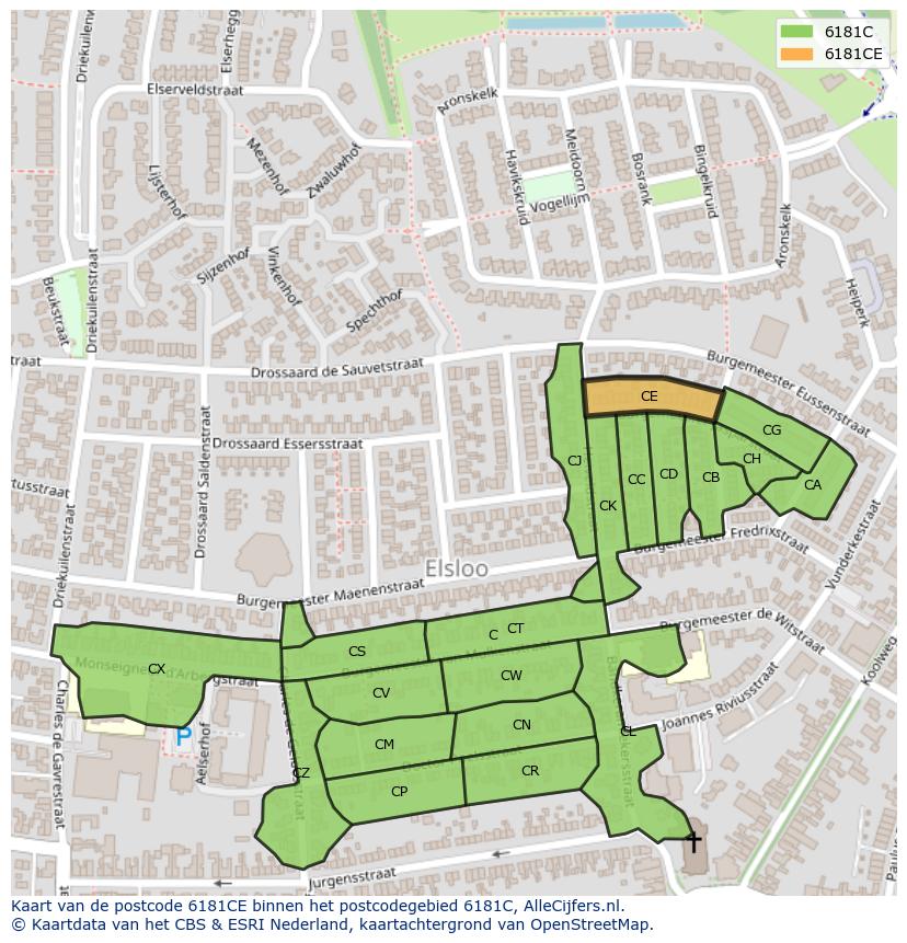 Afbeelding van het postcodegebied 6181 CE op de kaart.