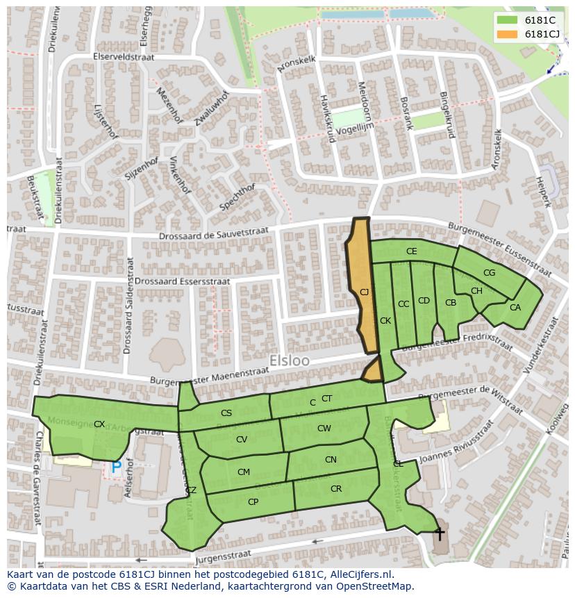Afbeelding van het postcodegebied 6181 CJ op de kaart.