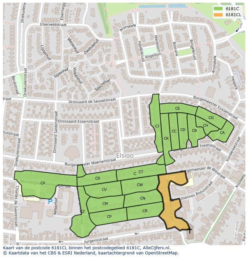 Afbeelding van het postcodegebied 6181 CL op de kaart.