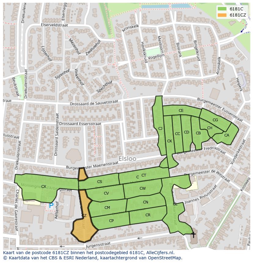 Afbeelding van het postcodegebied 6181 CZ op de kaart.