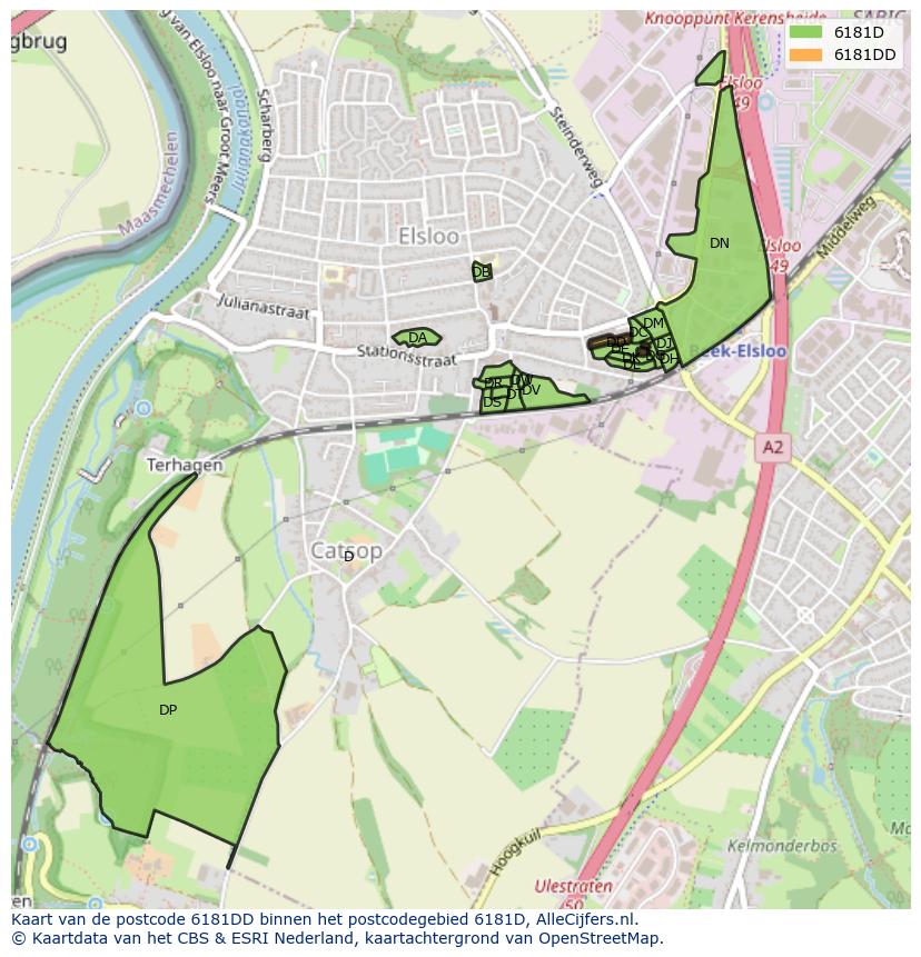 Afbeelding van het postcodegebied 6181 DD op de kaart.