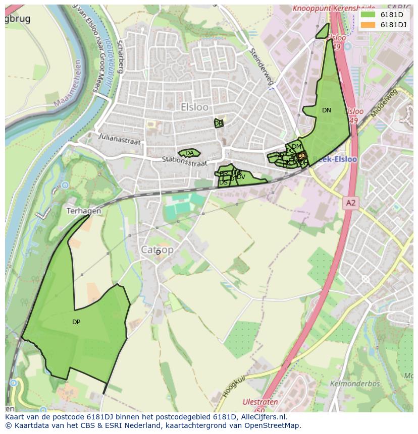 Afbeelding van het postcodegebied 6181 DJ op de kaart.