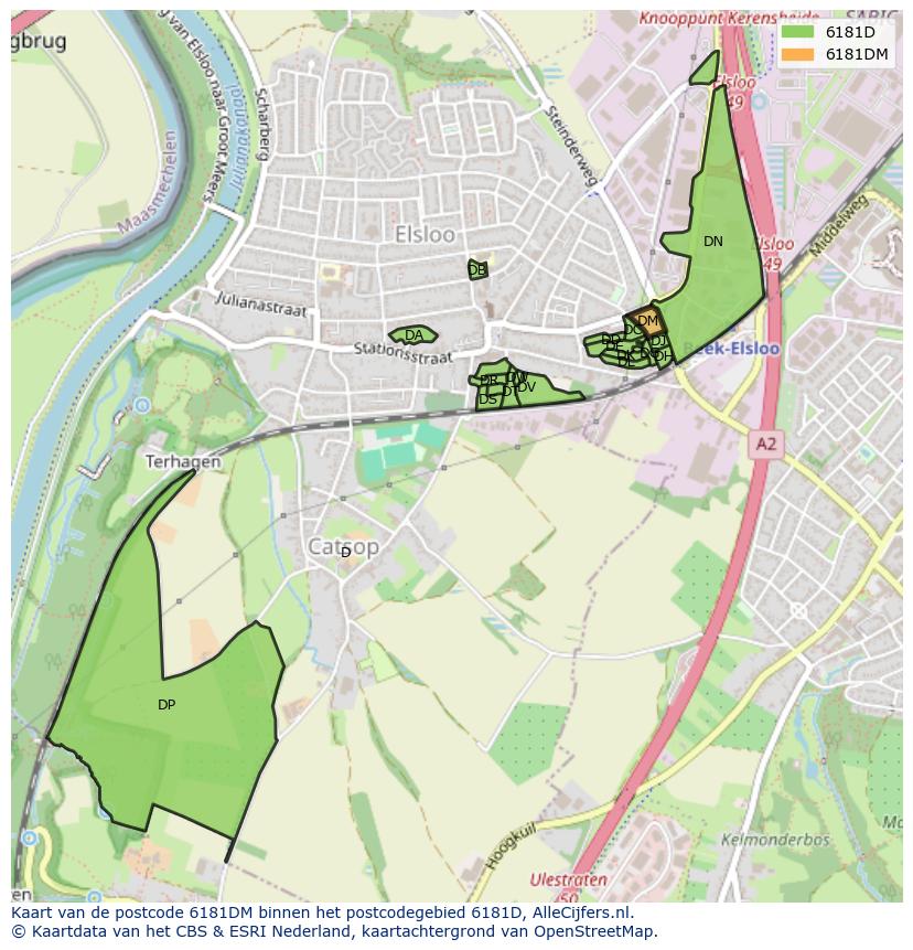 Afbeelding van het postcodegebied 6181 DM op de kaart.