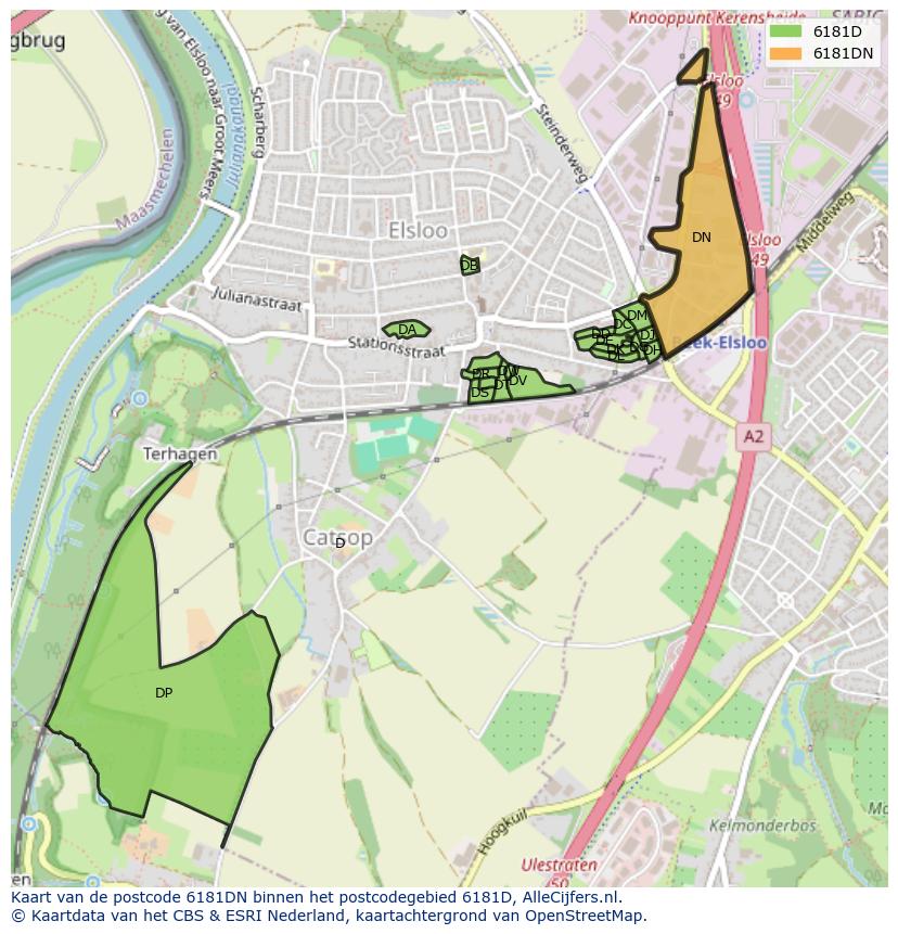 Afbeelding van het postcodegebied 6181 DN op de kaart.