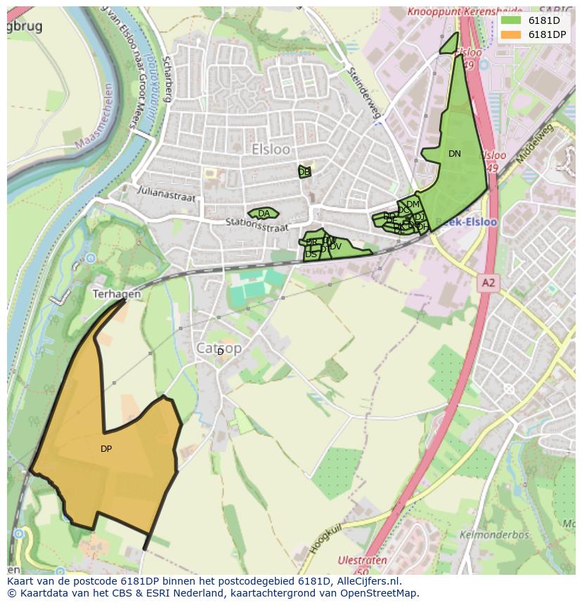 Afbeelding van het postcodegebied 6181 DP op de kaart.