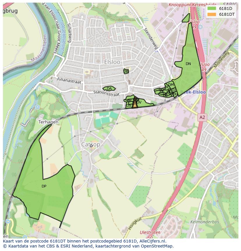 Afbeelding van het postcodegebied 6181 DT op de kaart.