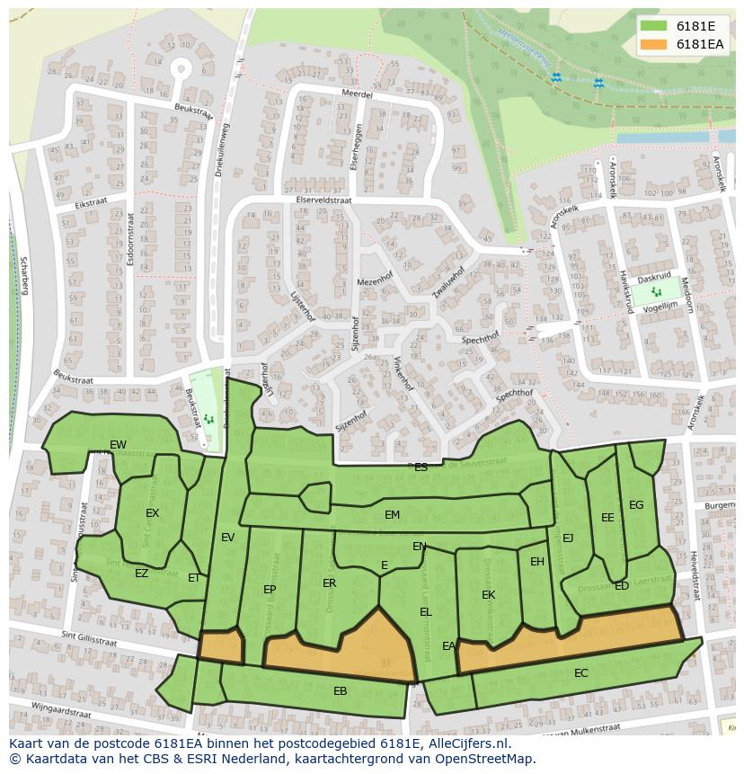 Afbeelding van het postcodegebied 6181 EA op de kaart.