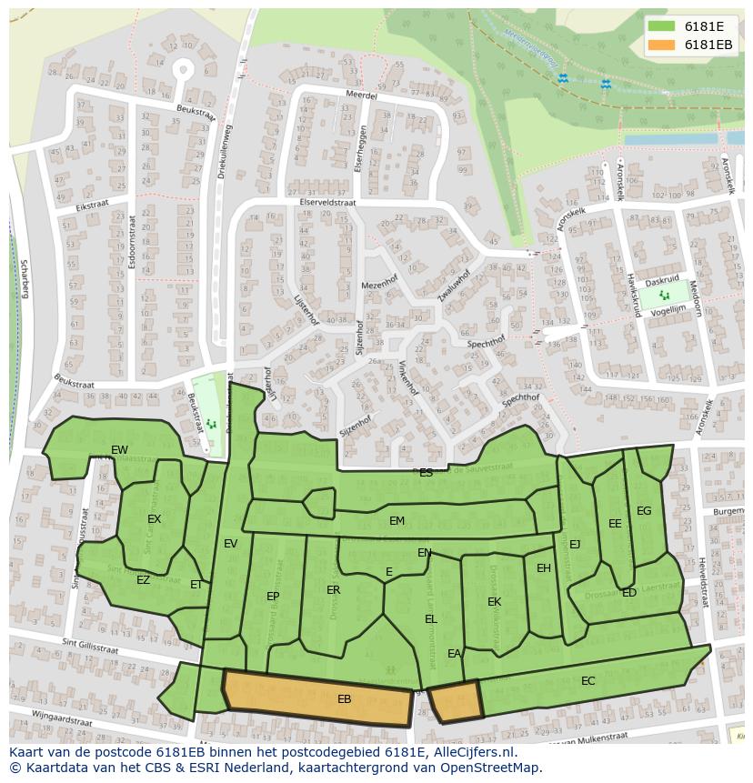 Afbeelding van het postcodegebied 6181 EB op de kaart.