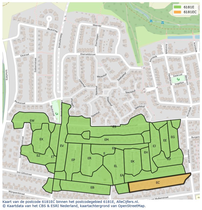 Afbeelding van het postcodegebied 6181 EC op de kaart.