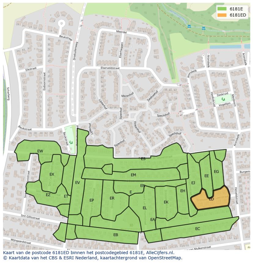Afbeelding van het postcodegebied 6181 ED op de kaart.